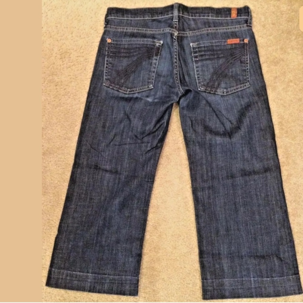 7FAM Dojo Cropped Denim Jeans Dark Wash Designer